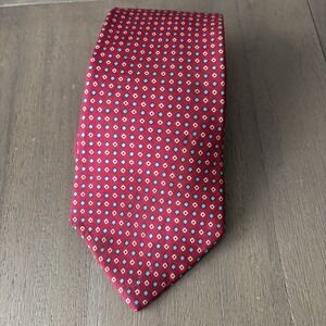 Christian Dior Mens 58" Neck Tie Red Diamond Pattern Italian Silk Made In USA